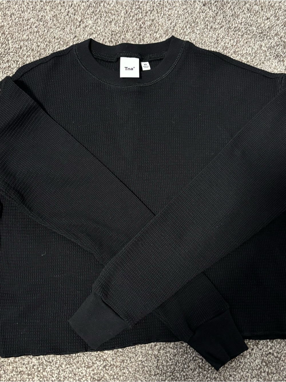 TNA Black Waffle Crewneck Sweater